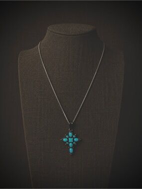Sterling Silver Turquoise Cross Necklace | 925 Silver Pendant